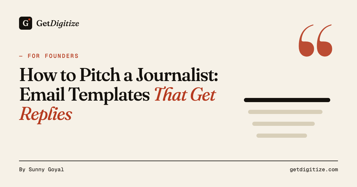 GetDigitize title card for a guide on how to pitch a journalist, with email pitch templates for startup founders