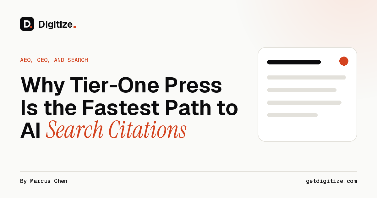 Digitize title card for an analysis of why tier-one press coverage is the fastest path to AI search citations